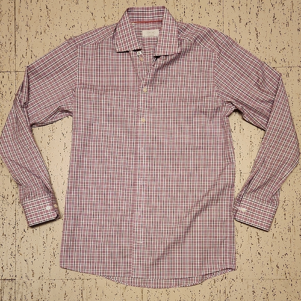 Eton Contemporary Plaid Long Sleeve Button Down Casual Dress Shirt